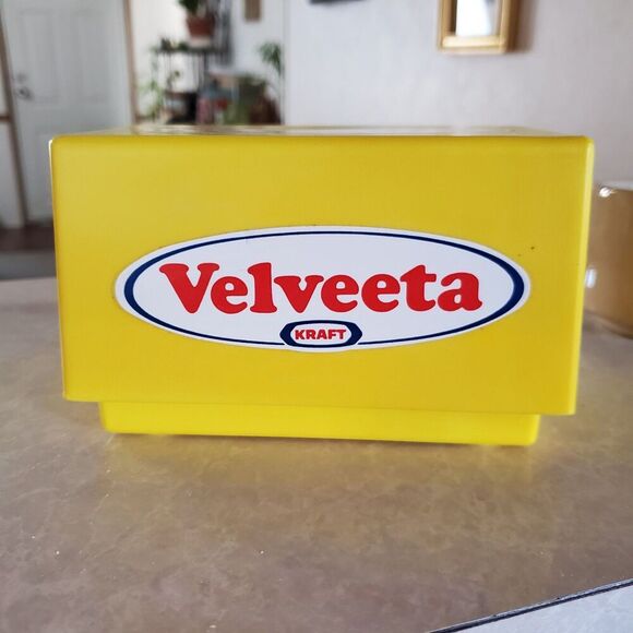 Vintage Kraft Velveeta Yellow Recipe Box Plastic Lid & Base Card Slots - Picture 1 of 5